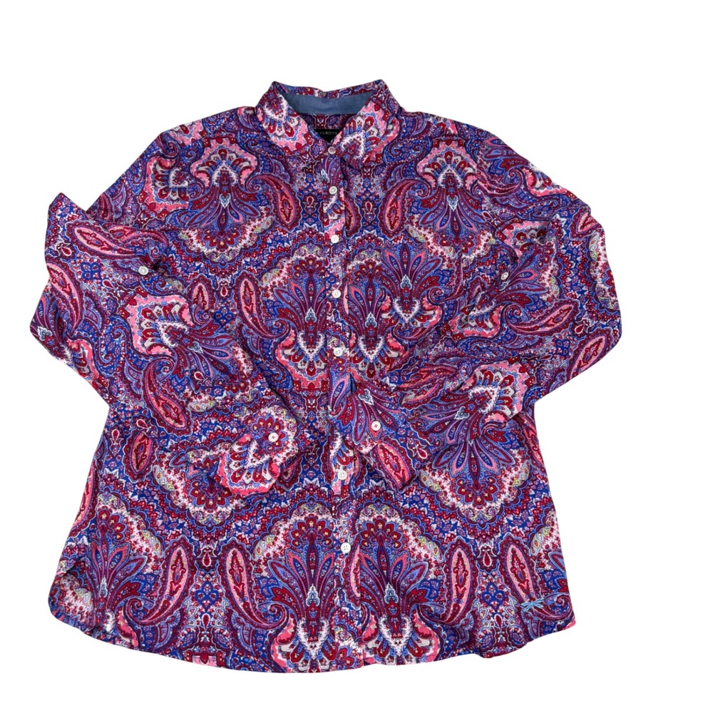 Talbots Womens Blue Pink Paisley Cotton Button Down Long Sleeve Shirt Size‎ 10
